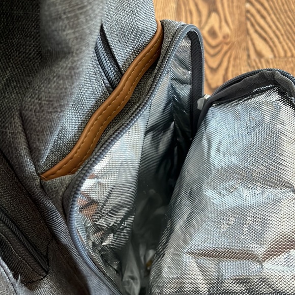 Grey and Leather diaper bag with striped lining - Picture 3 of 8